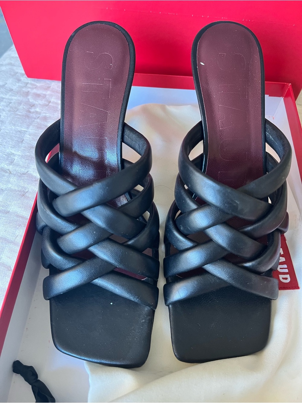 STAUD Black Braided Slide Mules